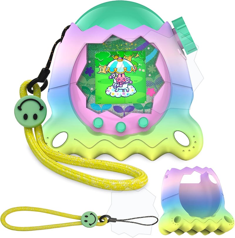 JCHPINE Silicone Cover Case for Tamagotchi Paradise Interactive Virtual Pet, Stand Up Case for Tamagotchi Paradise Screen Protector and Lanyard (Rainbow) - Image 1